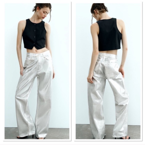 Zara Black Cropped Button Down Vest Size XL - Picture 4 of 11